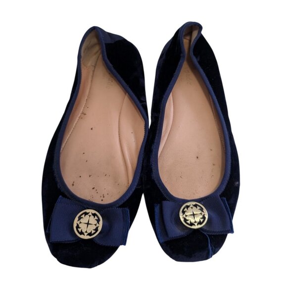 Kate Spade Fontana Too Ballet Flats Navy Blue Velvet W/Bow Womens Size 8 *READ - Picture 2 of 8